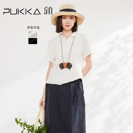 蒲PUKKA 亚麻POLO领短袖T恤女2025夏季新款通勤休闲上衣图片