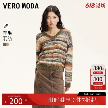 Vero Moda毛衣24秋季新款撞色条纹复古毛衣时尚百搭通勤324413031商品大图