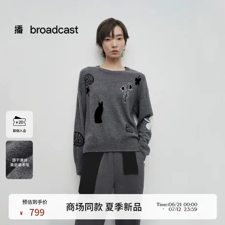 【100%羊毛】播商场同款淡人灰色毛衣女25春圆领针织衫BDS1SD1093商品大图