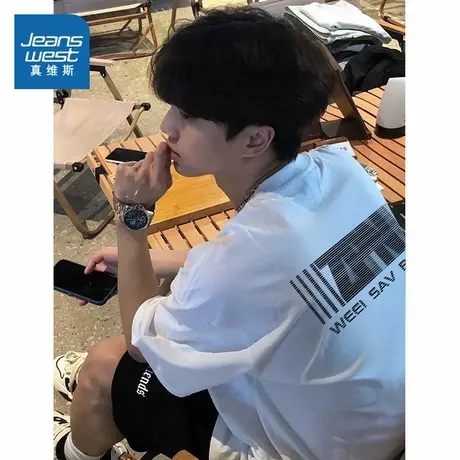 G2真维斯男装上衣 2025夏季新款重磅220G纯棉圆领套头宽松短袖T恤商品大图