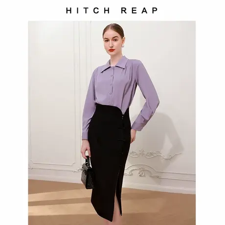 希区瑞普高端法式衬衣女春季新款爱心水晶扣复古浪漫衬衫紫色长袖商品大图