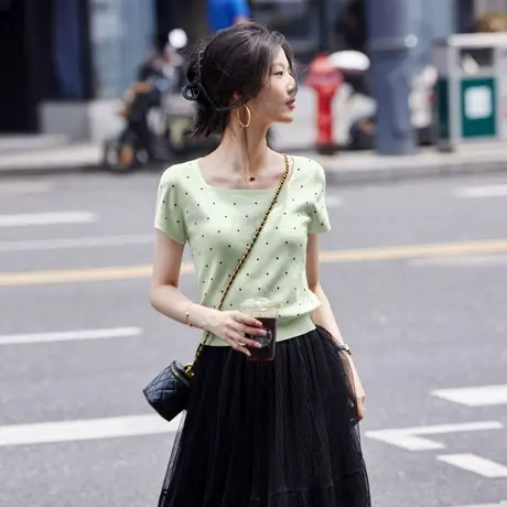 时尚气质简约短袖透气夏季衫女士2024年新款百搭休闲青春洋气上衣商品大图