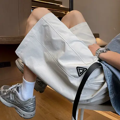 港风大码美式贴标短裤男夏季2025新款ins透气宽松简约休闲运动裤商品大图