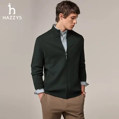 Hazzys哈吉斯秋季男装纯色休闲羊毛外套男士简约长袖半高领上衣潮图片