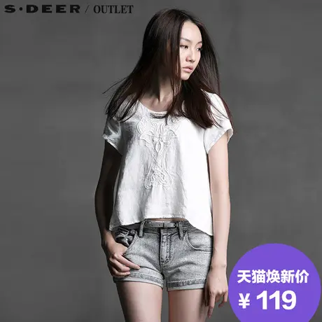 s.deer【品牌清仓】圣迪奥素色灯状绣花微透短款T恤S15260114图片