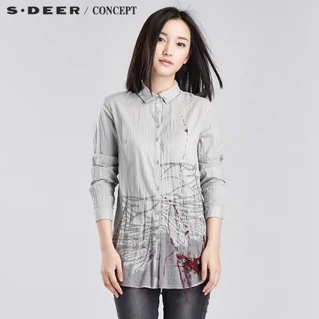 sdeer圣迪奥自由灵动线迹绣花长袖圆摆衬衫S16380570图片