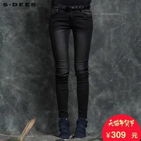 s.deer【新品】圣迪奥女裤长裤瘦版型磨白牛仔裤S15380811图片