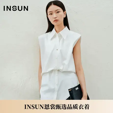 INSUN恩裳夏季涤棉斜纹挺括无袖衬衫图片