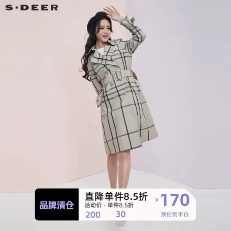 sdeer圣迪奥外套女ins潮春季新品格纹翻领风衣带腰带S20181801图片