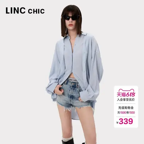 LINC金羽杰衬衫女上衣解构双门襟造型感衬衫女防晒罩衫S243SH553Y图片