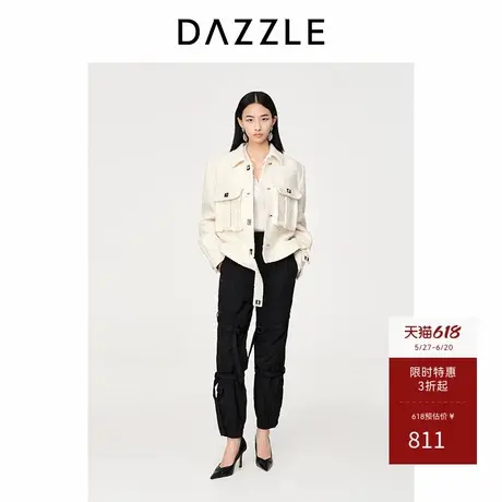 DAZZLE地素奥莱 棉服春秋季款女装优雅锁扣白色毛呢夹棉外套商品大图
