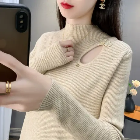 2024秋冬新款打底衫女内搭半高领毛衣女针织衫设计感洋气长袖套头商品大图