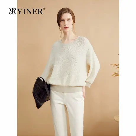 YINER音儿女装秋季法式简约宽松美丽诺羊毛混纺针织衫套头商品大图