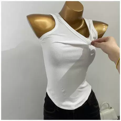 自留！不规则无袖背心女黑白内搭打底ins韩国螺纹外穿吊带夏季新商品大图