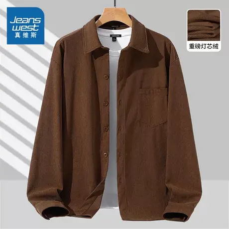 NN真维斯美式复古男士衬衫长袖春夏季重磅灯芯绒青少年休闲衬衣男商品大图