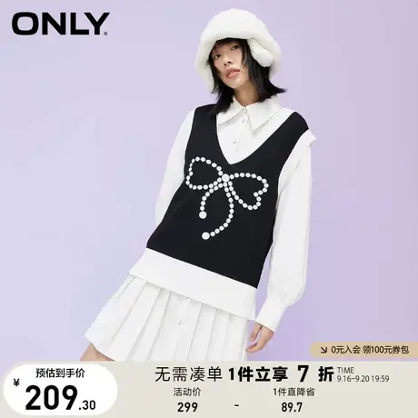 ONLY奥莱夏季学院风蝴蝶结针织马甲套装衬衫裙女图片