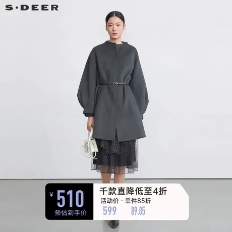 sdeer圣迪奥女装外套冬装呢子大衣泡泡袖毛呢长款大衣S224Z2580😨商品大图