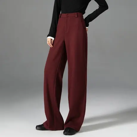 安可拉红毛呢阔腿裤女秋冬2024新款羊毛休闲裤宽松加绒裤子直筒裤商品大图