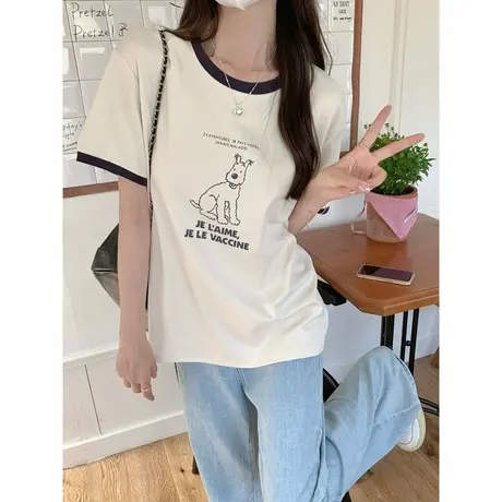 ins超火纯棉卡通印花短袖T恤女夏季宽松内搭韩版打底衫半袖上衣潮商品大图