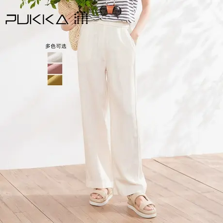 蒲PUKKA 天丝亚麻直筒裤女2025夏季新款宽松橡筋松紧腰休闲长裤商品大图