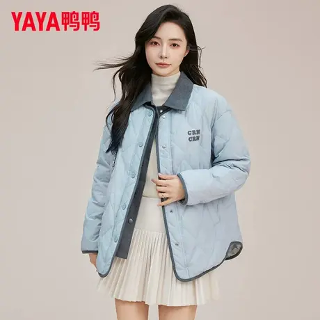 鸭鸭时尚假两件翻领短款羽绒服女2025年冬季新款宽松休闲保暖外套商品大图