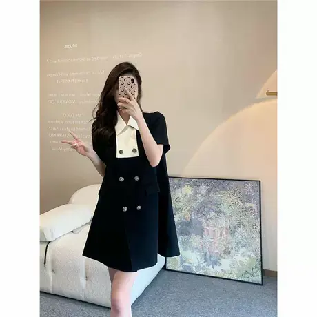 法式娃娃领气质黑色连衣裙2025新款女夏季高级感胖妹妹显瘦裙子商品大图