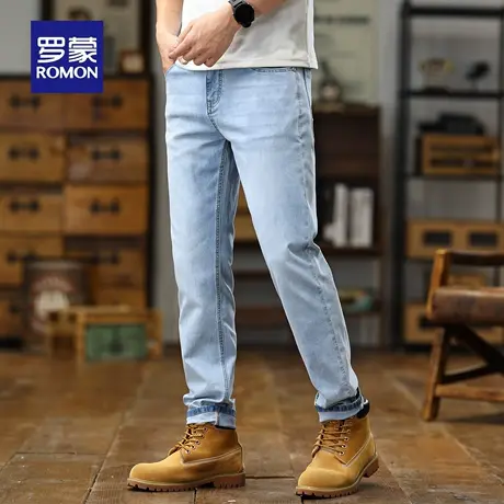 罗蒙水洗牛仔裤男夏季薄款修身小脚直筒裤弹力大码休闲长裤子N3Z图片