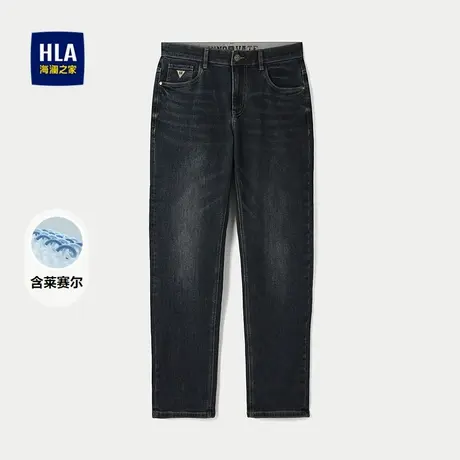 HLA/海澜之家保暖稍厚牛仔裤25秋冬新款含莱赛尔撞色绣花长裤子男图片