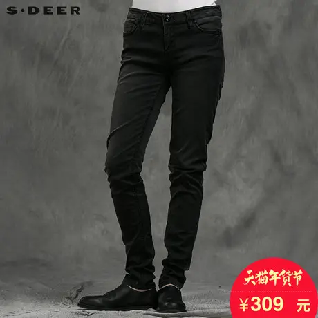 sdeer圣迪奥女装2017冬装简约水洗磨旧休闲小脚裤牛仔裤S14480808图片