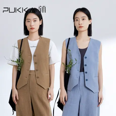 蒲PUKKA 原创设计春夏新品复古修身显瘦无袖V领亚麻气质马甲商品大图