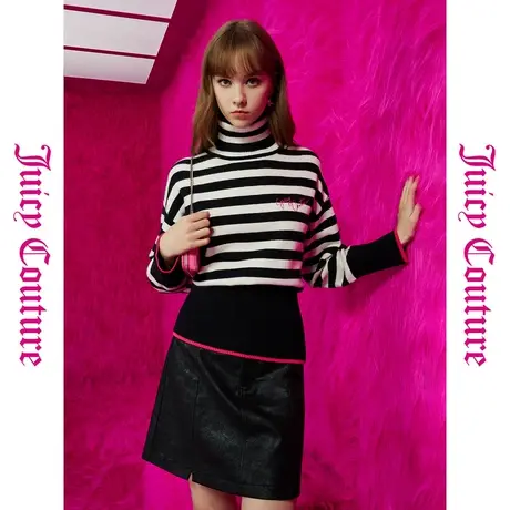 Juicy Couture橘滋春夏新款上衣针织衫时尚百搭打底高领条纹毛衣商品大图