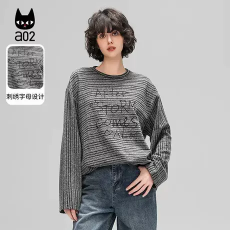 a02【ET自然系列】宽松百搭休闲圆领长袖T恤女2025年春季新款上衣图片