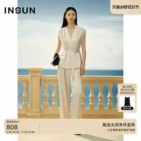 INSUN恩裳夏款缎面系带醋酸无袖上衣图片