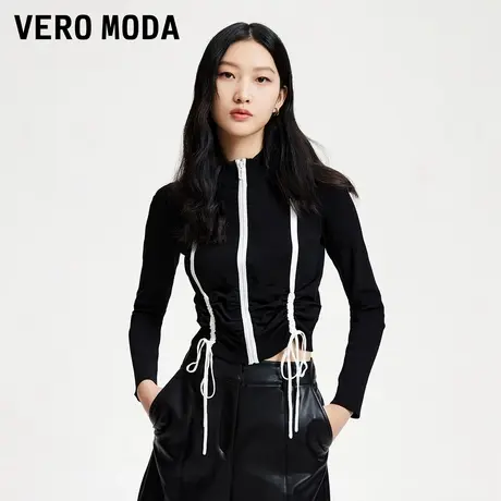 Vero Moda奥莱针织开衫女春秋新款修身立领抽褶设计感百搭毛衣商品大图