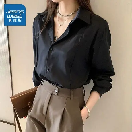 LE真维斯女装2025春季新款潮流百搭纯色时尚cleanfit宽松女装衬衫商品大图