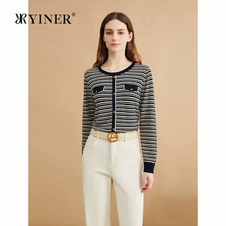 【天丝系列】YINER音儿专选女装秋季法式优雅条纹针织衫套头商品大图