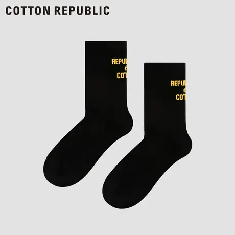 Cotton Republic/棉花共和国情侣款棉质休闲字母提花男士中筒袜商品大图