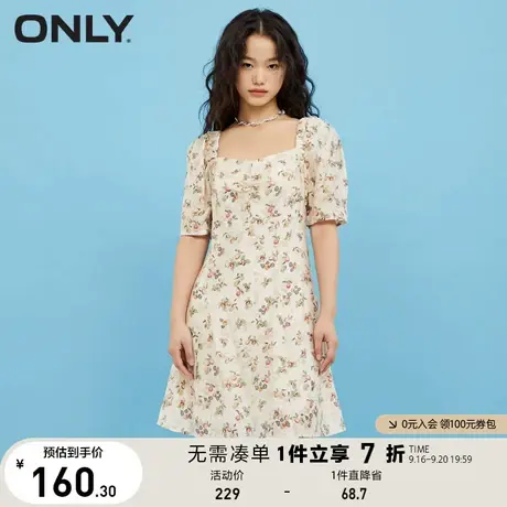 ONLY奥莱夏季法式方领短款收腰法式碎花连衣裙女图片