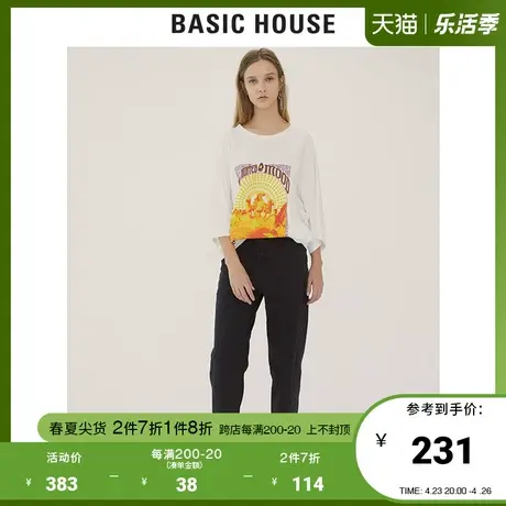 Basic House/百家好女装秋商场同款印花宽松中长款T恤裙HTOP521A商品大图