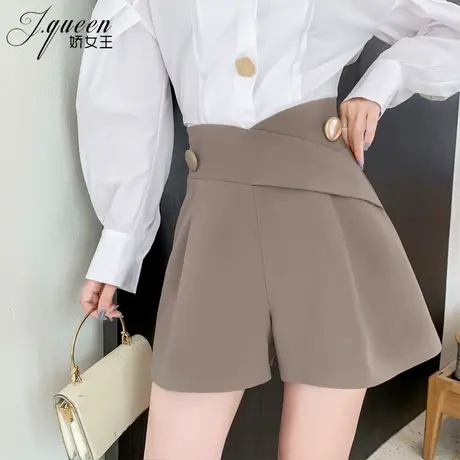 短裤女夏宽松复古气质薄款设计感三分裤网红休闲高腰a字阔腿热裤商品大图