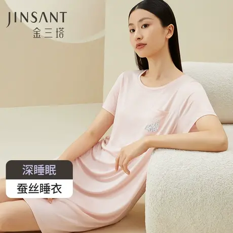 深睡眠蚕丝睡衣】100%桑蚕丝女真丝针织柔软家居服亲子睡裙金三塔商品大图