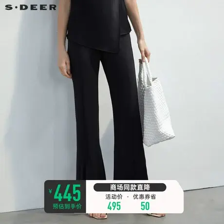 S.🤫DEER圣迪奥女装松紧拼接插袋开叉喇叭长裤S23280809商品大图