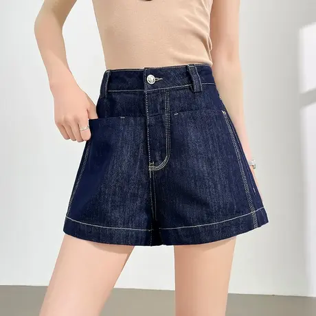 莱赛尔天丝棉牛仔短裤女夏季薄款高腰直筒宽松显瘦a字三分阔腿裤商品大图