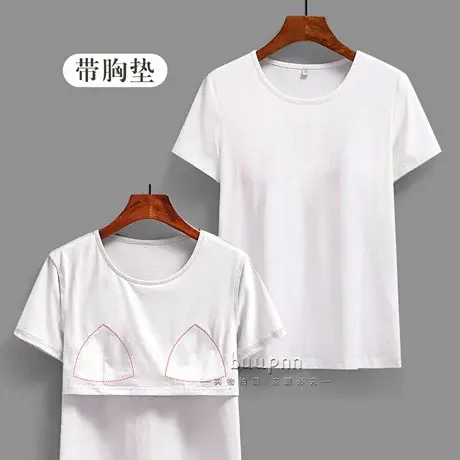 带胸垫t恤女夏季免穿文胸可外穿纯色短袖棉上衣图片