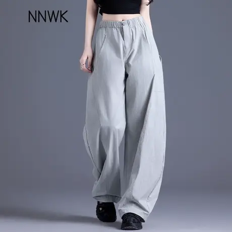 浅灰色速干裤休闲裤子女2025新款夏季薄款女裤高腰垂感弯刀工装裤商品大图