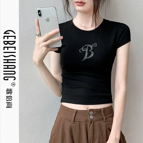 歌倍尚字母烫钻短袖T恤女2025夏季新款翅膀图案设计感小众上衣潮商品大图