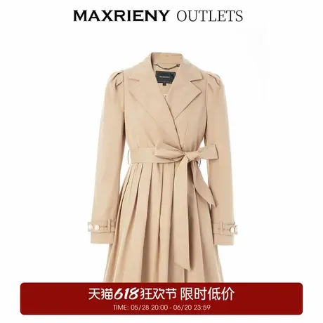 【奥莱】MAXRIENY经典都市通勤风翻领风衣女春季卡其复古收腰大衣商品大图