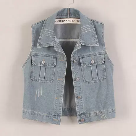牛仔马甲女背心短款2025春秋新款无袖休闲小外搭修身时尚坎肩浅蓝商品大图