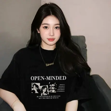 KWV真维斯黑色美式内搭短袖t恤女打底衫上衣2025新款今年流行爆款商品大图