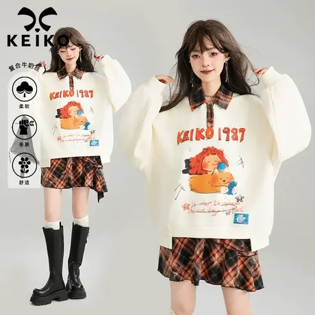 KEIKO 元气满满polo领卫衣女春日穿搭一整套美式慵懒宽松外套上衣商品大图